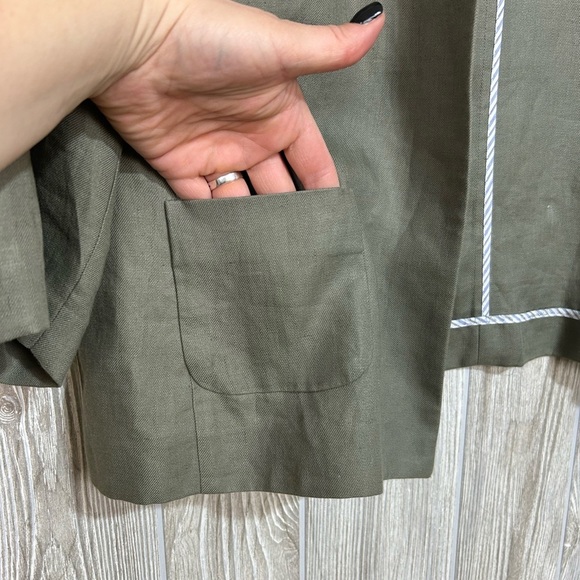 Lands End Linen Olive Green Open Front Boxy Blazer Jacket 20W - Picture 10 of 13